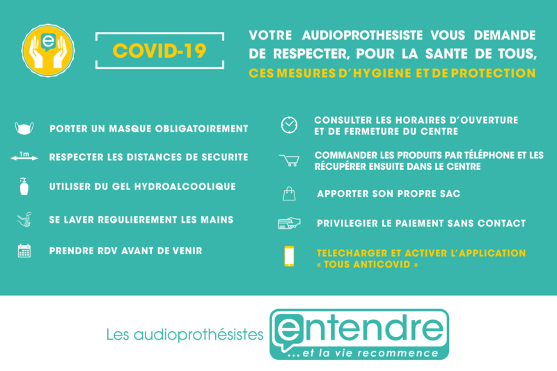 Votre audioprothésiste vous demande de respecter, pour la santé de tous, ces mesures d’hygiène et de protection Votre audioprothésiste vous demande de respecter, pour la santé de tous, ces mesures d’hygiène et de protection
